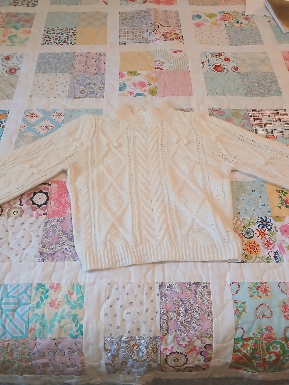OAK + FORT Cream Textured Cable Turtleneck Sweater